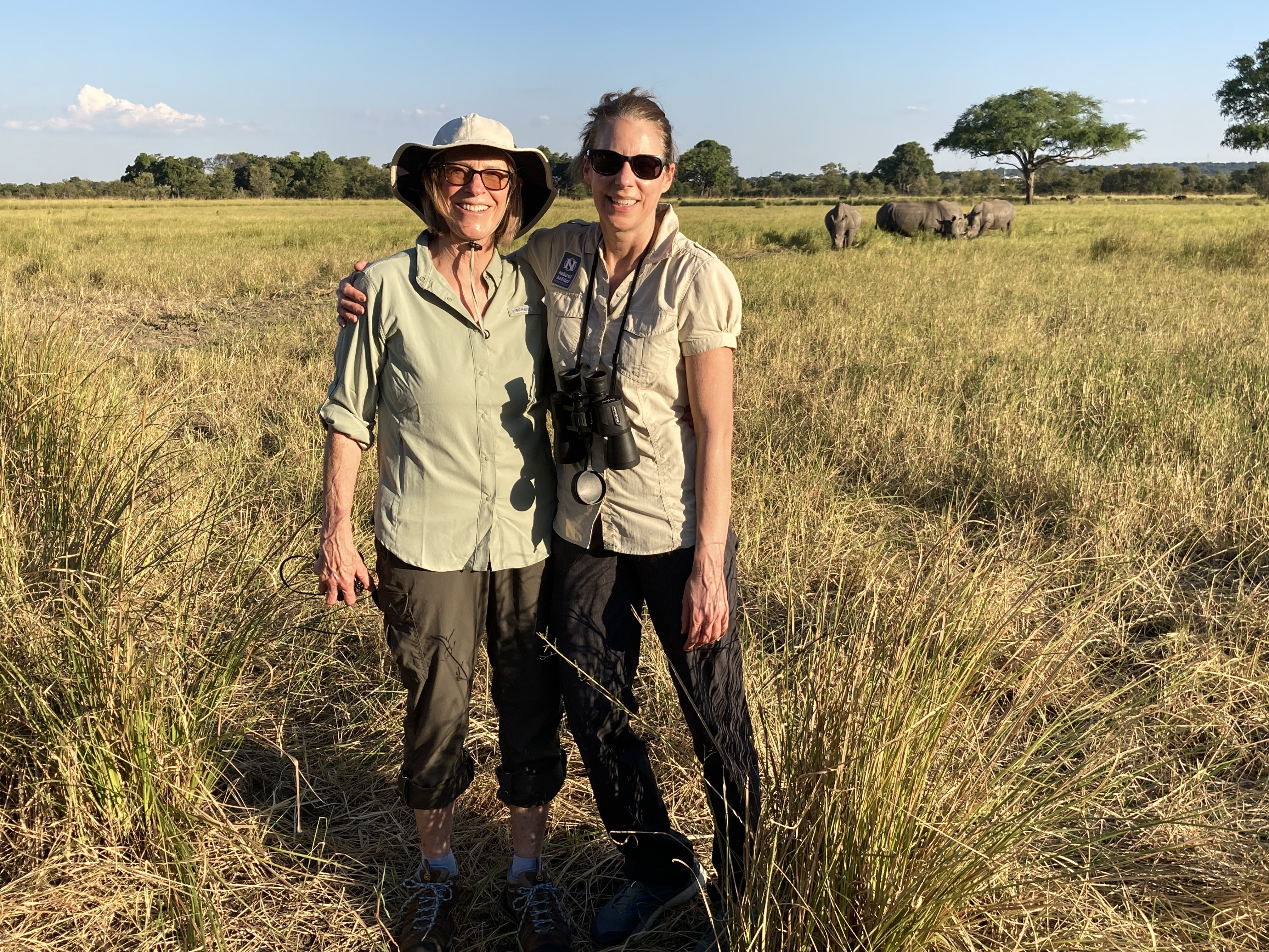 At Mosi-oa-Tunya National Park in Zambia, hanging with Aunt Sally and rhinos.